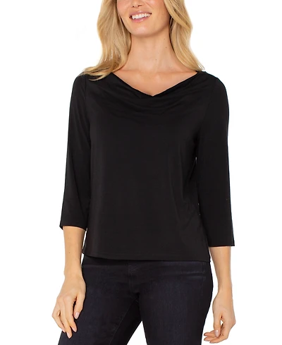 Liverpool Los Angeles Women's 3/4-Sleeve Draped Neck Knit Top