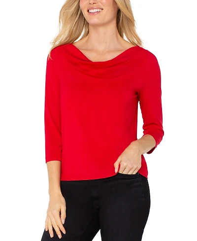 Liverpool Los Angeles Women's 3/4-Sleeve Draped Neck Knit Top