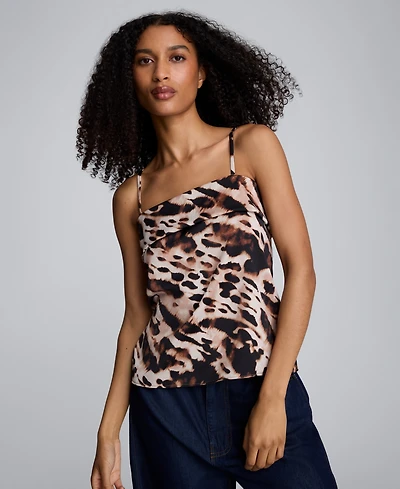 Kenneth Cole Printed Fold-Over Square Neck Top