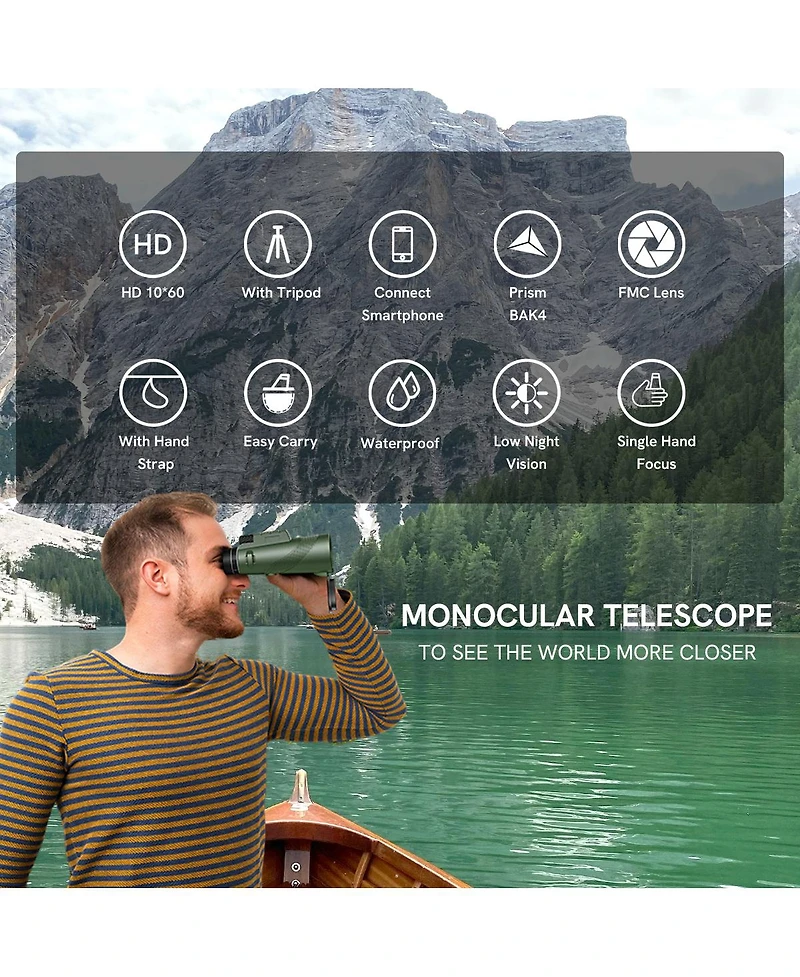 40x60 Hd Monocular with Tripod & Night Vision