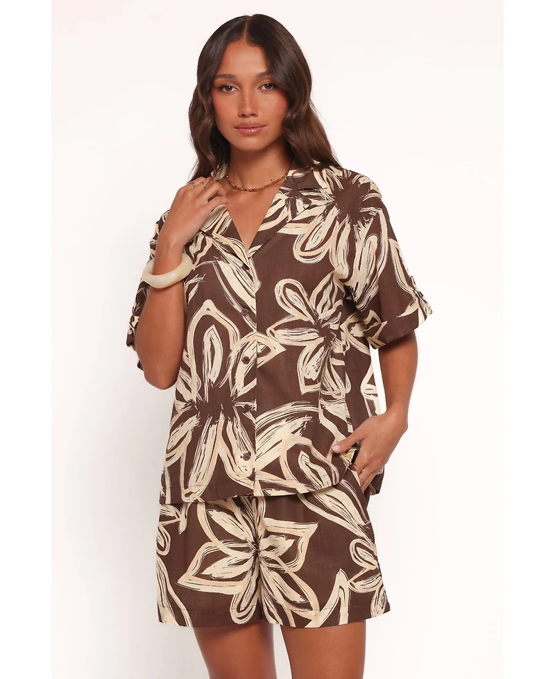 Petal and Pup Pacifica Button Up Shirt - Chocolate Floral L