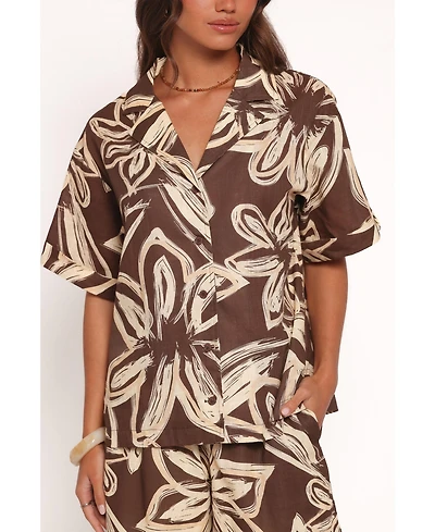 Petal and Pup Pacifica Button Up Shirt - Chocolate Floral L