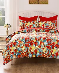 Greenland Home Fashions Poppies Modern Floral -Pc. Quilt Set