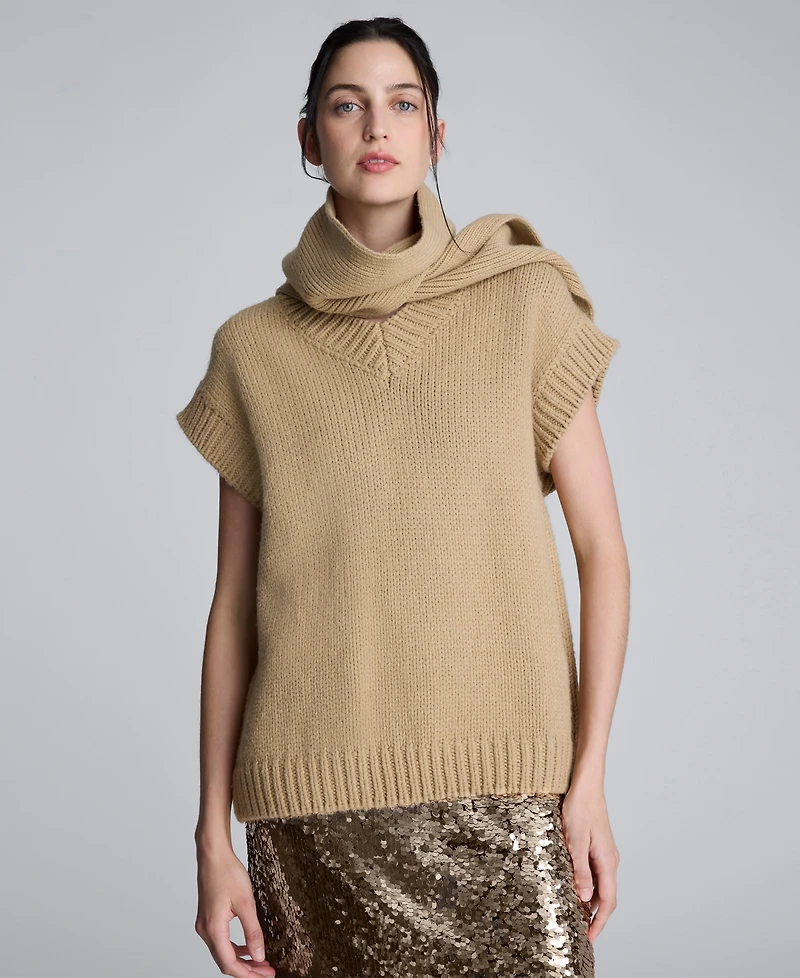 Kenneth Cole Women's Sleeveless Detachable Scarf Sweater