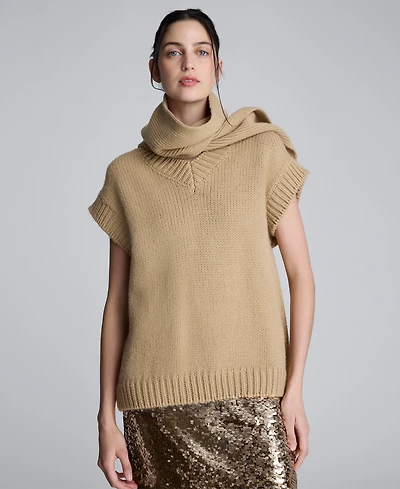 Kenneth Cole Women's Sleeveless Detachable Scarf Sweater