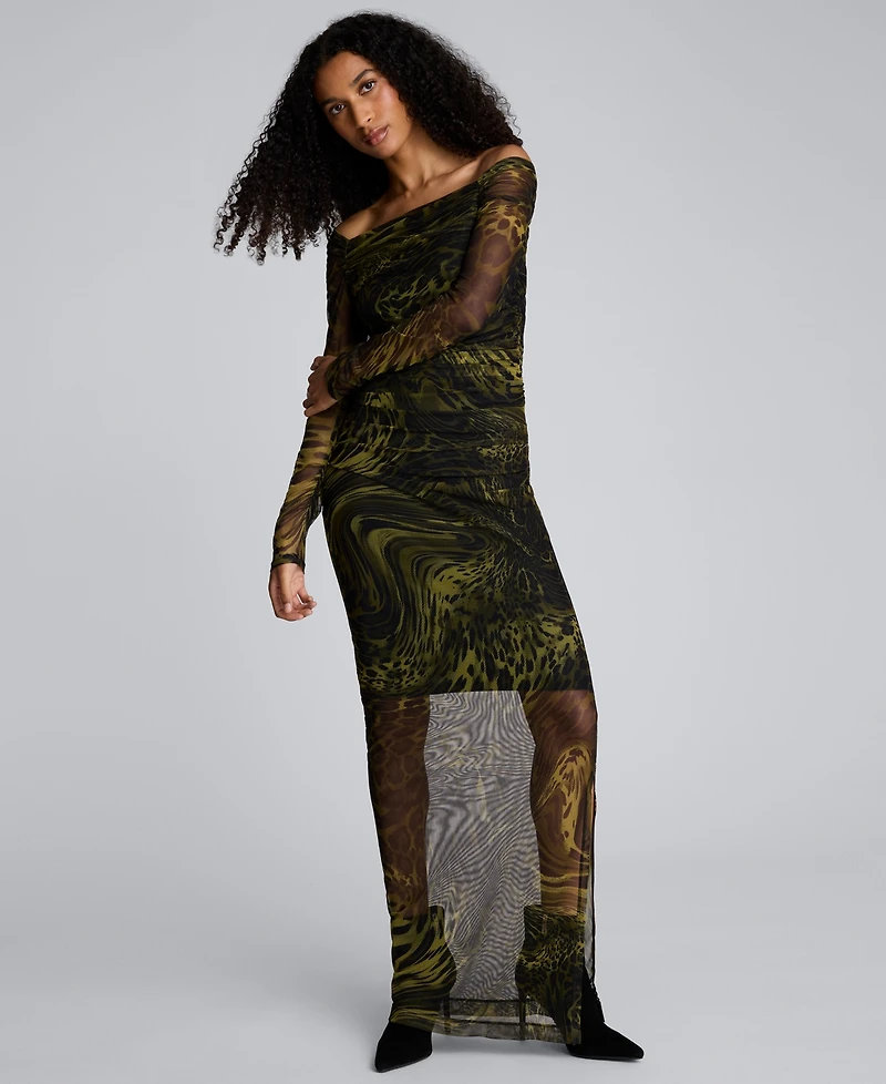 Kenneth Cole Women's Long Sleeve Ruched Printed Sheath Dress