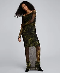 Kenneth Cole Women's Long Sleeve Ruched Printed Sheath Dress