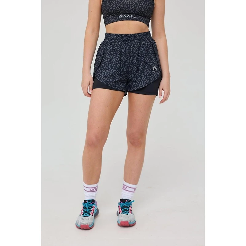 Oosc Women's Elite 2 1 Running Shorts - Black Leopard