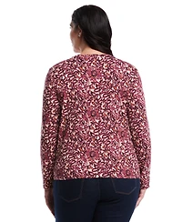 Rafaella Plus Elegant Print Laced Crew Neck Long Sleeve Top