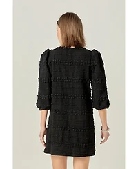 English Factory Women's Smocked Fabric Puff Sleeve Mini Dress