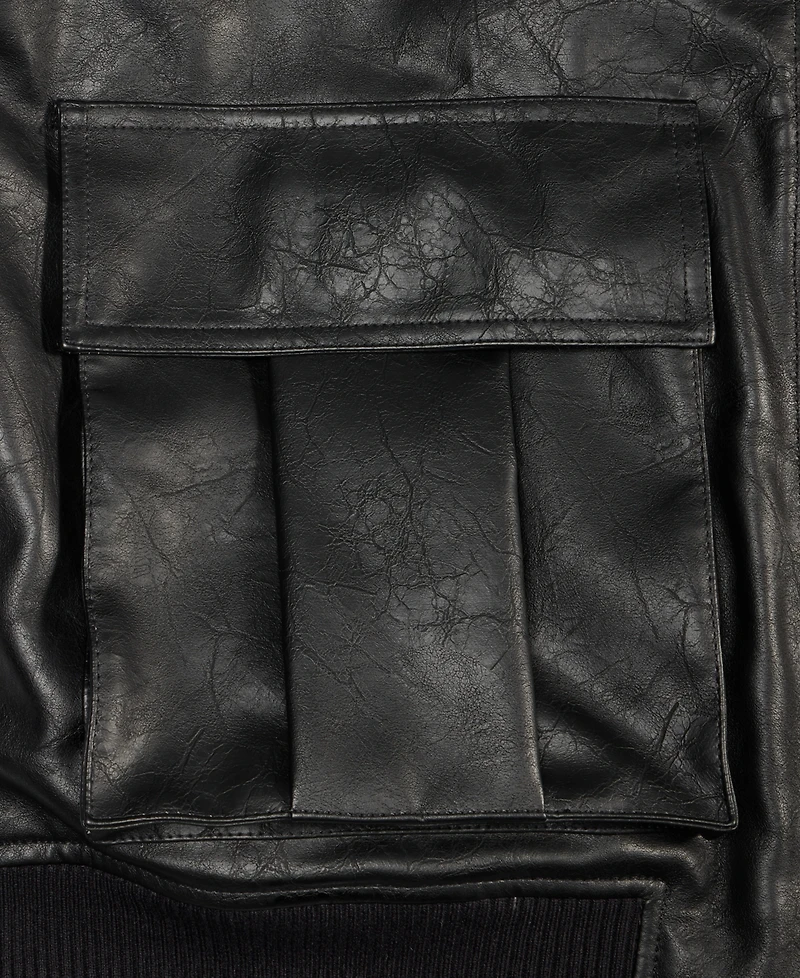 Mode of One Men's Relaxed-Fit Faux-Sherpa-Collar Faux-Leather Bomber Jacket, Macy's Exclusive