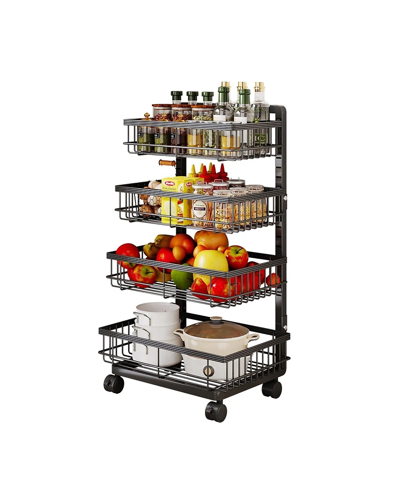 Mega casa 4-Tier Kitchen Snack Cart with Wheels – Versatile Rolling Storage Cart for Kitchen, Pantry, Utility Rooms, Adjustable Metal Wire Fruit & Veg