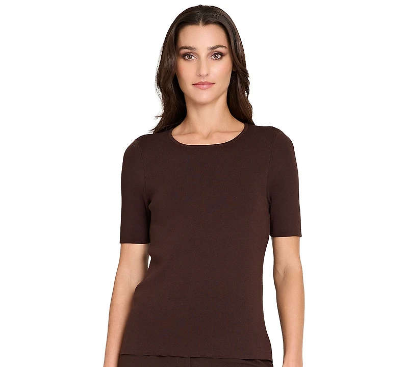 Tahari Asl Women's Petite Fine-Rib Crewneck Sweater T-Shirt