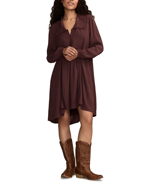 lucky brand brown dress Lucky Brand Women's Lace Up Chiffon Midi Dress,Brown Multi,Medium at Amazon Women's Clothing store