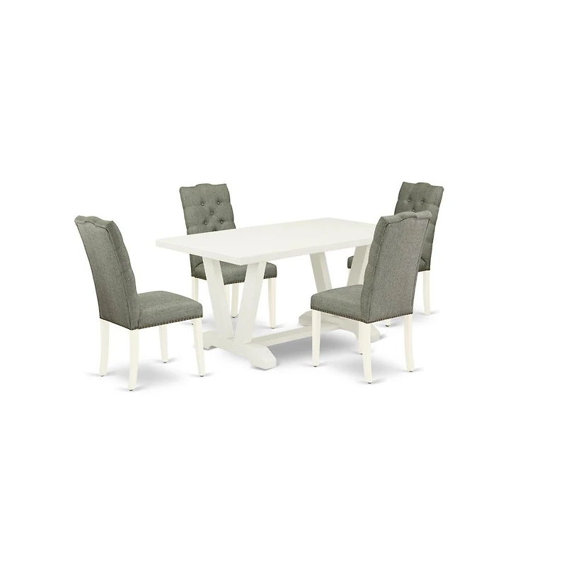 East West Furniture 5-Piece Dining room Table Set Included 4 Parson Dining chairs Upholstered Seat and High Button Tufted Chair Back and Rectangular D