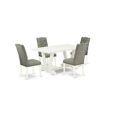East West Furniture 5-Piece Dining room Table Set Included 4 Parson Dining chairs Upholstered Seat and High Button Tufted Chair Back and Rectangular D