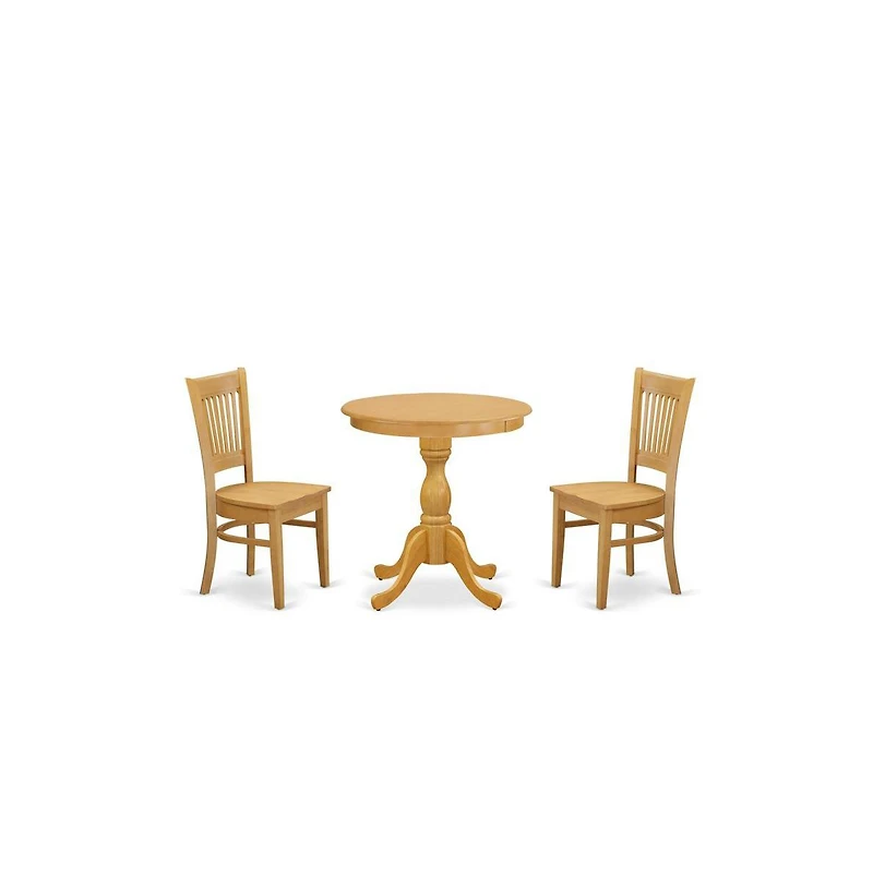 East West Furniture 3-Pc Dining Room Table Set - 2 Wooden Dining Room Chairs and 1 Dining Room Table (Oak Finish)