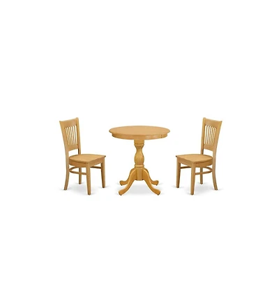 East West Furniture 3-Pc Dining Room Table Set - 2 Wooden Dining Room Chairs and 1 Dining Room Table (Oak Finish)
