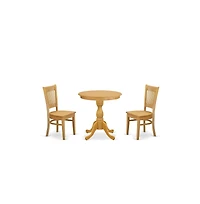 East West Furniture 3-Pc Dining Room Table Set - 2 Wooden Dining Room Chairs and 1 Dining Room Table (Oak Finish)