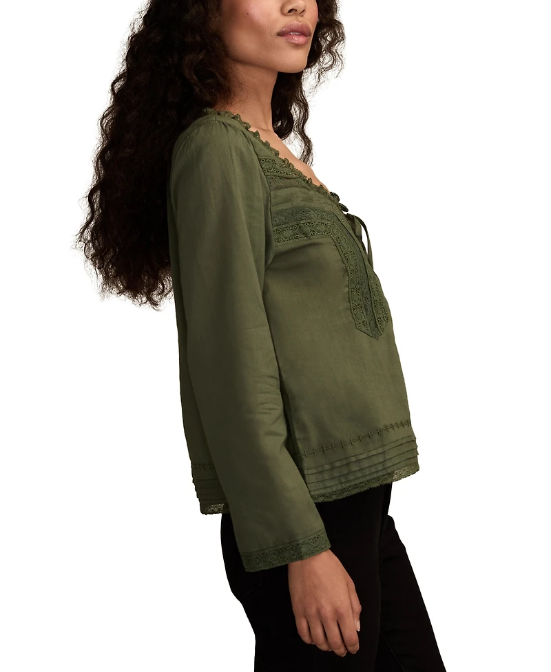 Lucky Brand Women's Long Sleeve Lace Swing Top
