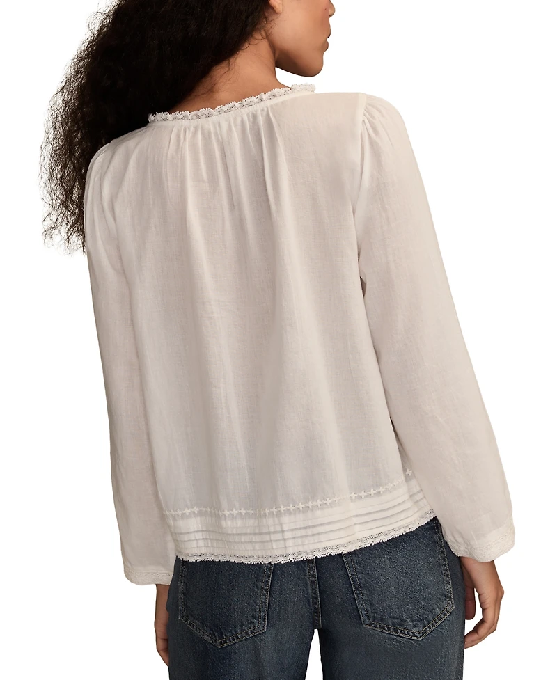 Lucky Brand Women's Long Sleeve Lace Swing Top