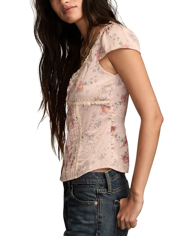 Lucky Brand Women's Floral Printed Short Sleeve Top