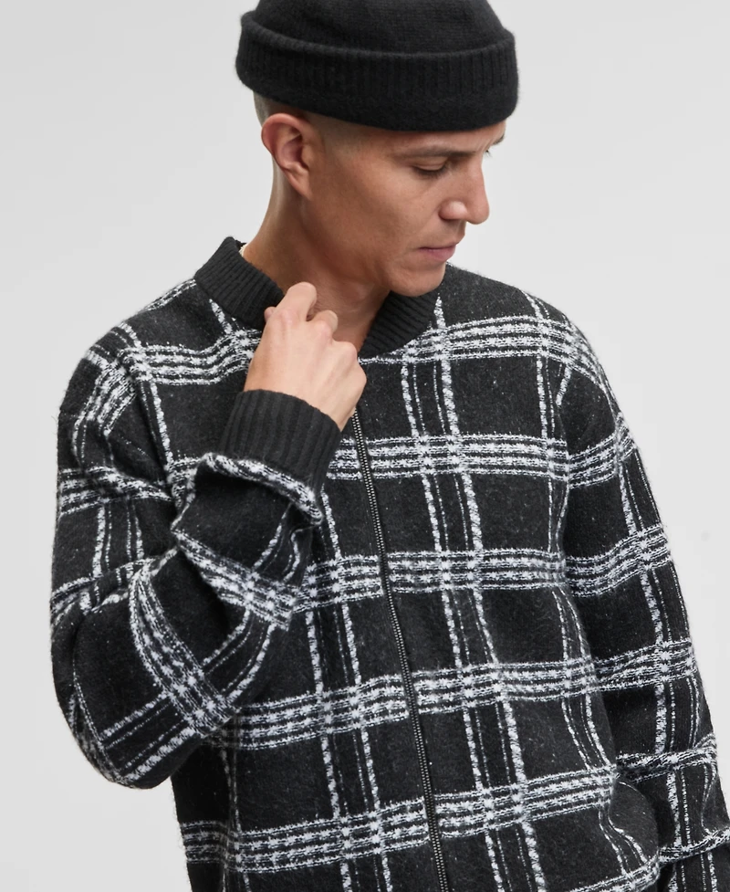 Mode of One Men's Relaxed-Fit Plaid Zipper Sweater, Macy's Exclusive