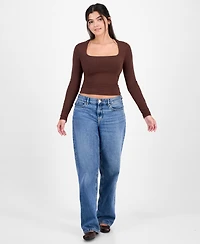 Pink Rose Juniors' Square-Neck Long-Sleeve Knit Top