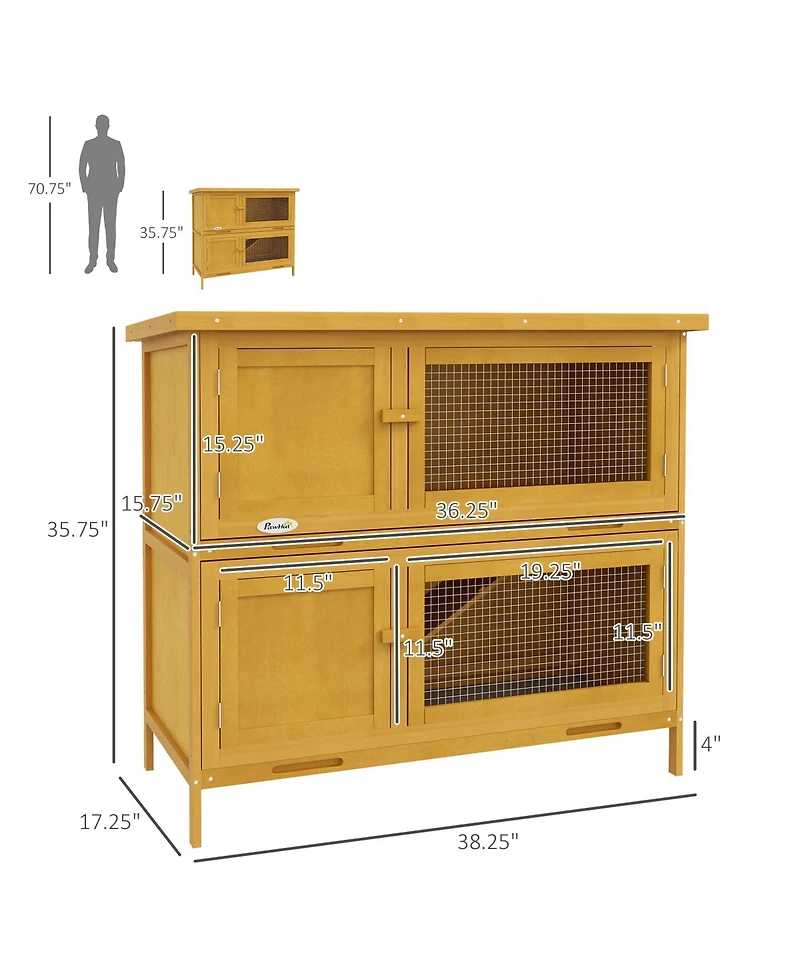 PawHut Wooden Bunny Hutch with Ramp, Indoor/Outdoor,