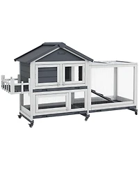 PawHut Wooden Rabbit Hutch with Wheels, Openable Roof, Storage Box