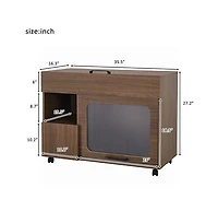 Aostirmotor 35.5 in. Wooden Multi-use Cat litter box house with Storage Made flip-up door in Walnut