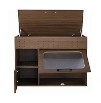 Aostirmotor 35.5 in. Wooden Multi-use Cat litter box house with Storage Made flip-up door in Walnut