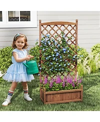 Gymax 2PCS 60'' Tall Raised Garden Bed w/ Diamond Lattice Trellis Drainage Holes Outdoor