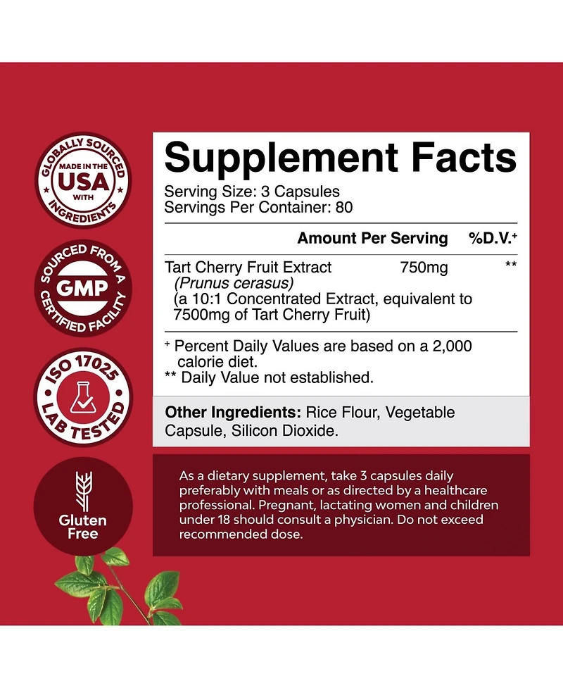 Nature's Craft Tart Cherry Capsules, Advanced Uric Acid Cleanse and Joint Support Supplement, Nature's Craft