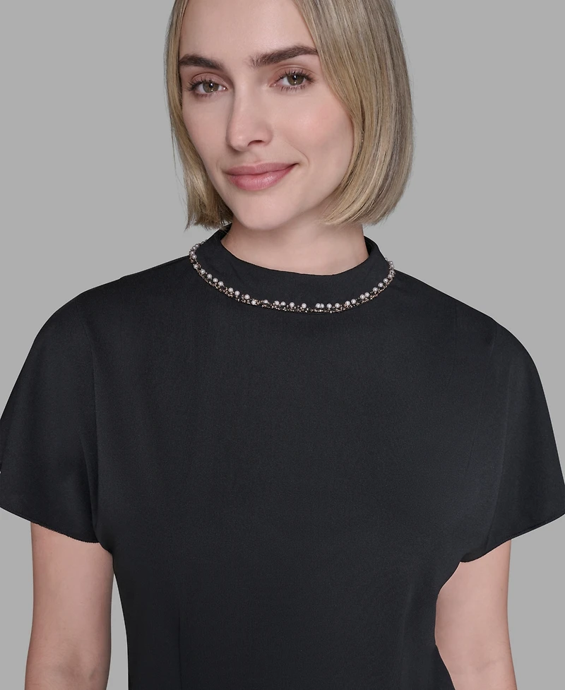 Karl Lagerfeld Paris Women's Mock Neck Top