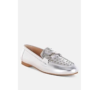 Estafa Horsebit & Studs Metallic Pleather Loafers Women