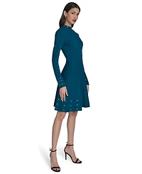 Vince Camuto Petite Mock-Neck Embellished Fit & Flare Dress