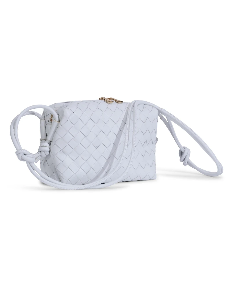Women's White Woven Leather Crossbody Bag