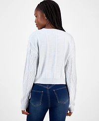 Madden Girl Juniors' Cable-Knit Faux-Pearl Crewneck Sweater