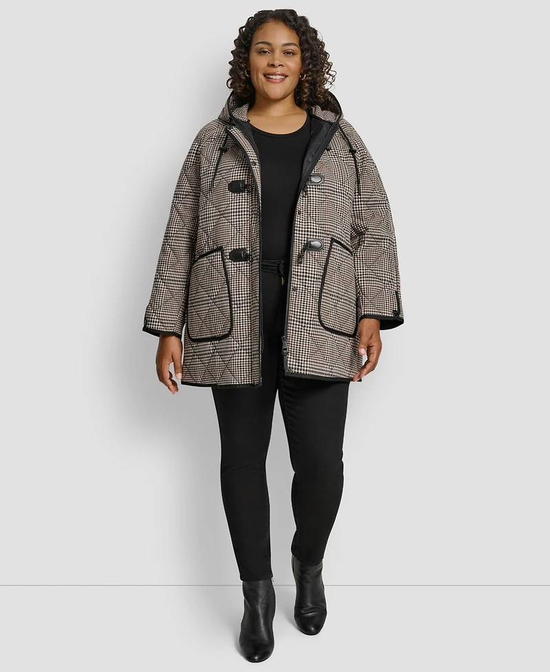 Dkny Plus Hooded Toggle-Front Quilted Coat
