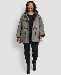 Dkny Plus Hooded Toggle-Front Quilted Coat