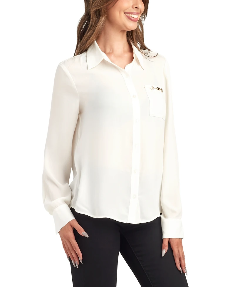 Bcx Juniors' Solid Dobby Long Sleeve Shirt