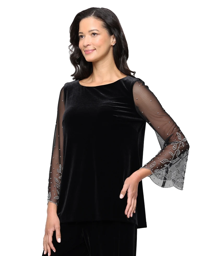 Alex Evenings Women's 3/4-Sleeve Velvet Blouse