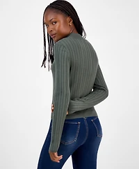 Hooked Up by Iot Juniors' Variegated Rib-Knit Half-Zip Sweater