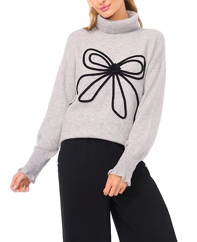 CeCe Women's Embroidered Ribbon Turtleneck Sweater