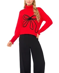 CeCe Women's Embroidered Ribbon Turtleneck Sweater