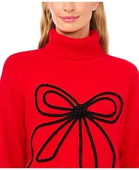 CeCe Women's Embroidered Ribbon Turtleneck Sweater