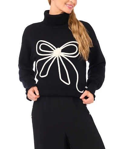 CeCe Women's Embroidered Ribbon Turtleneck Sweater