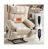Maison Boucle Oversized Chenille Lift Recliner with Heat & Massage, Cup Holders, Dual Motor Electric Chair for Seniors-Maison