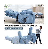 Maison Boucle Oversized Chenille Lift Recliner with Heat & Massage, Cup Holders, Dual Motor Electric Chair for Seniors-Maison